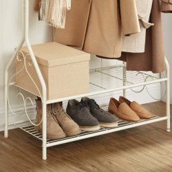 Tjstativ med hylder i beige metal - tjstang med 2 skohylder