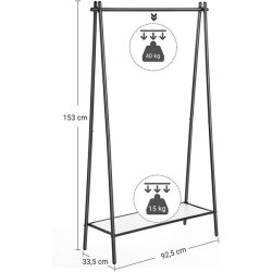 Tjstativ med hylde i sort metal - tjstang med skohylde
