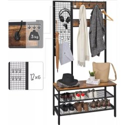 Garderobestativ med skobnk, knagerkke og hylder - rustik brun
