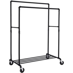 Tjstativ i vandrr look med hjul, hylde og dobbelt tjstang