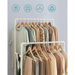 Tjstativ med hjul, skohylde og dobbelt tjstang - hvid