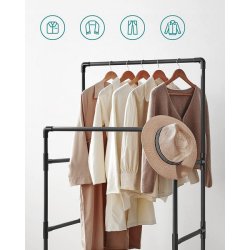 T�jstativ i vandr�r look med hylde og dobbelt t�jstang - sort