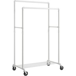 Tjstativ i vandrr look med hjul, hylde og dobbelt tjstang