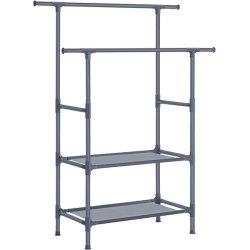 T�jstativ med 2 b�jlest�nger, skohylde og hylde til t�j - gr�