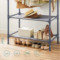 T�jstativ med 2 b�jlest�nger, skohylde og hylde til t�j - gr�