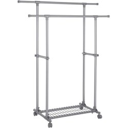 T�jstativ med dobbelt b�jlestang og skohylde - justerbart gr�