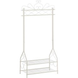 Tjstativ med hylder i beige metal - tjstang med 2 skohylder