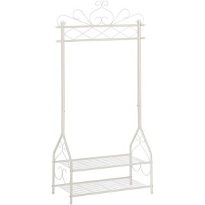 Tjstativ med hylder i beige metal - tjstang med 2 skohylder