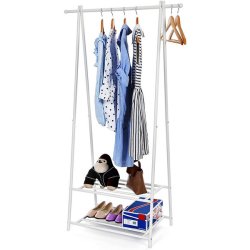 Tjstativ med hylder i hvid metal - tjstang med 2 skohylder