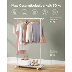 T�jstativ p� hjul med skohylde og t�jstang - hvid og beige
