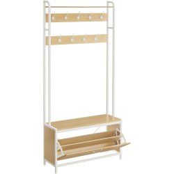 Garderobestativ med knager�kker og skoskab - eg brun og hvid