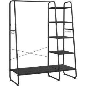 T�jstativ - sort t�jstativ med b�jlestang og 5 hylder