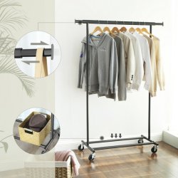 T�jstativ p� 4 hjul - kraftig sort garderobestativ til 90 kg