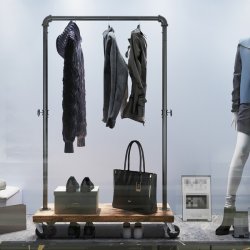 Tjstativ p hjul - garderobestativ med hylde og tjstang