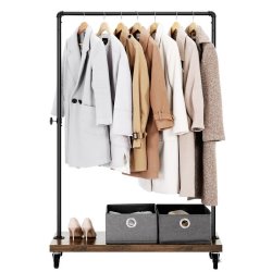 Tjstativ p hjul - garderobestativ med hylde og tjstang