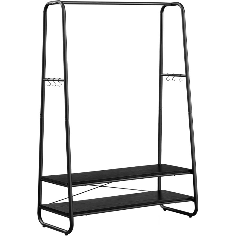 T�jstativ - sort t�jstativ med b�jlestang og skohylder