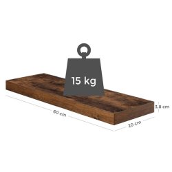 Hylde i tr - vghngt trhylde - rustik brun vghylde 60 x 20 cm