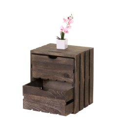Kommode - brunt sengebord i antik look med 2 skuffer - 36 x 32 x 26 cm