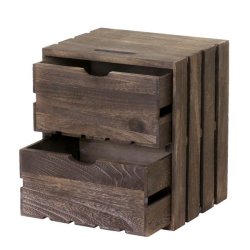 Kommode - brunt sengebord i antik look med 2 skuffer - 36 x 32 x 26 cm