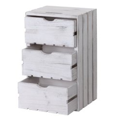 Kommode - hvidt sengebord i antik look med 3 skuffer - 53 x 32 x 26 cm