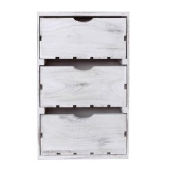 Kommode - hvidt sengebord i antik look med 3 skuffer - 53 x 32 x 26 cm