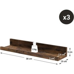 Hylder i tr� - 3 v�gh�ngte sv�vende tr�hylder - brune v�ghylder