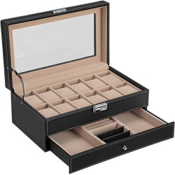 Urboks i kunstl�der - display�ske til 12 ure - smykkeskrin - sort