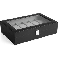 Urboks i kunstl�der - display�ske til 12 ure - sort urkasse