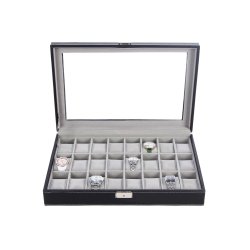 Urboks i kunstl�der - display�ske til 24 ure - sort urkasse