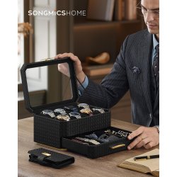 Urkasse med rejseetui i kunstlder - urboks til 8 ure - sort