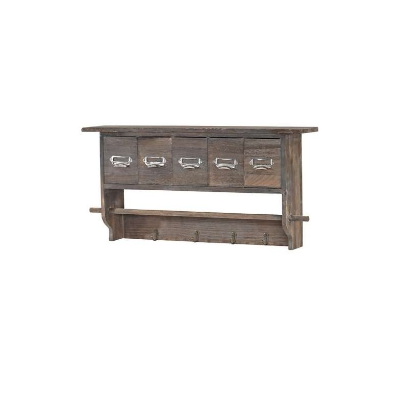 Vghngt garderobe med 5 skuffer - antik rustik brun knagerkke 32x65x13
