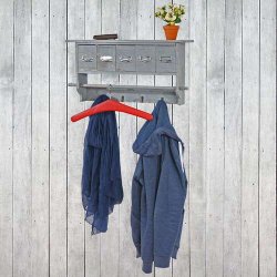 Vghngt garderobe med 5 skuffer - antik rustik gr knagerkke 32x65x13
