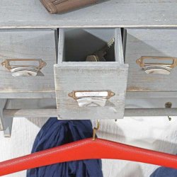 Vghngt garderobe med 5 skuffer - antik rustik gr knagerkke 32x65x13