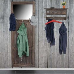 Vghngt garderobe med 5 skuffer - antik rustik gr knagerkke 32x65x13
