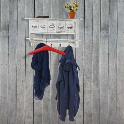 Vghngt garderobe med 5 skuffer - antik rustik hvid knagerkke 32x65x13