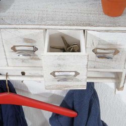 Vghngt garderobe med 5 skuffer - antik rustik hvid knagerkke 32x65x13