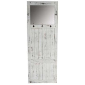 V�gh�ngt garderobe med spejl - antik rustik hvid knager�kke 180x65x7