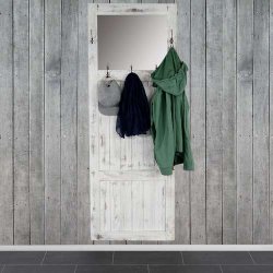 V�gh�ngt garderobe med spejl - antik rustik hvid knager�kke 180x65x7