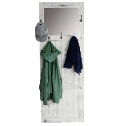 V�gh�ngt garderobe med spejl - antik rustik hvid knager�kke 180x65x7