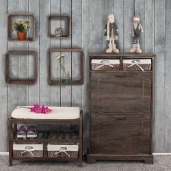 V�gh�ngt garderobe med spejl - antik rustik hvid knager�kke 180x65x7