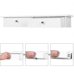 Vghylde - hvid hylde i tr med 2 skuffer - 65 x 15 x 10 cm