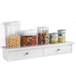 Vghylde - hvid hylde i tr med 2 skuffer - 65 x 15 x 10 cm