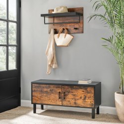 Hattehylde med knagerkke - vghngt hylde - rustik brun og sort