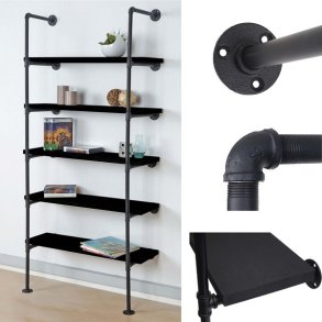 Vghngt reol i industrielt design - bogreol - mrkegr gulvreol 165x80x28