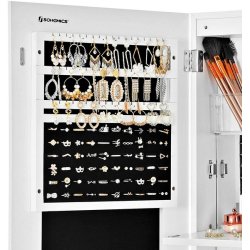 Smykkeskab med LED-lys - vghngt spejlskab til dr - hvid