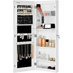 Smykkeskab med LED-lys - vghngt spejlskab til dr - hvid