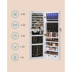 Smykkeskab med lys - vghngt spejlskab til dr og vg - hvid