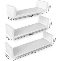 Hylder i tr - 3 vghngte svvende trhylder - hvide vghylder