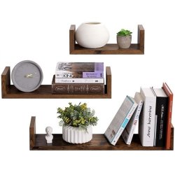 Hylder i tr� - 3 v�gh�ngte sv�vende tr�hylder - brune v�ghylder