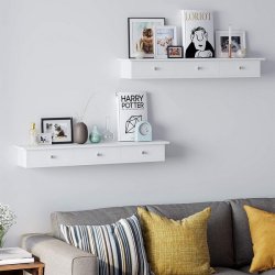 Vghylde - hvid hylde i tr med 3 skuffer - 80 x 15 x 10 cm